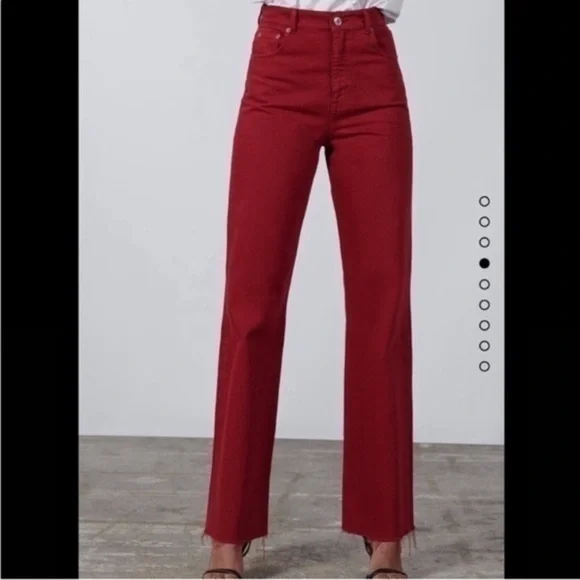 Zara The 90's Full Length Jeans Red Size 4 buttons fly raw ham - Picture 1 of 16